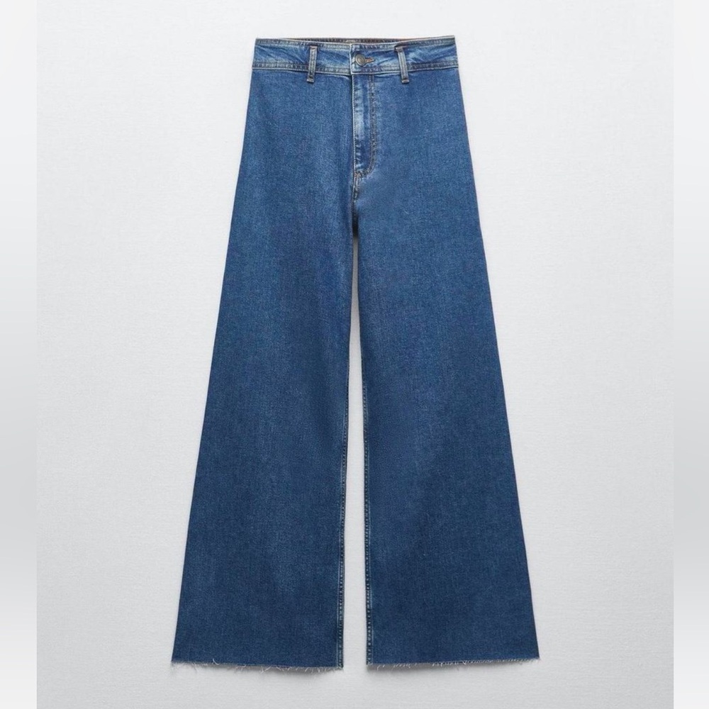 ZARA | Marine Sailor Wide Leg Jeans Pants Denim in Deep Blue | SIZE 0